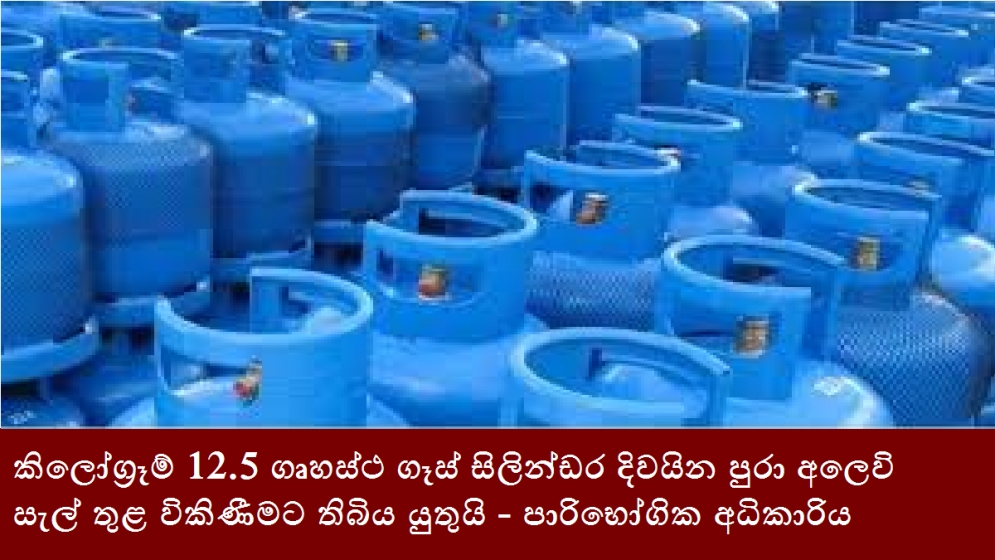 කිලෝග්‍රෑම් 12.5 ගෘහස්ථ ගෑස් සිලින්ඩර දිවයින පුරා අලෙවි සැල් තුළ විකිණීමට තිබිය යුතුයි - පාරිභෝගික අධිකාරිය